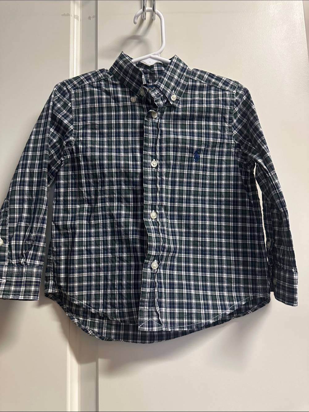 Ralph Lauren Navy, Green & White Plaid Button-Down Shirt